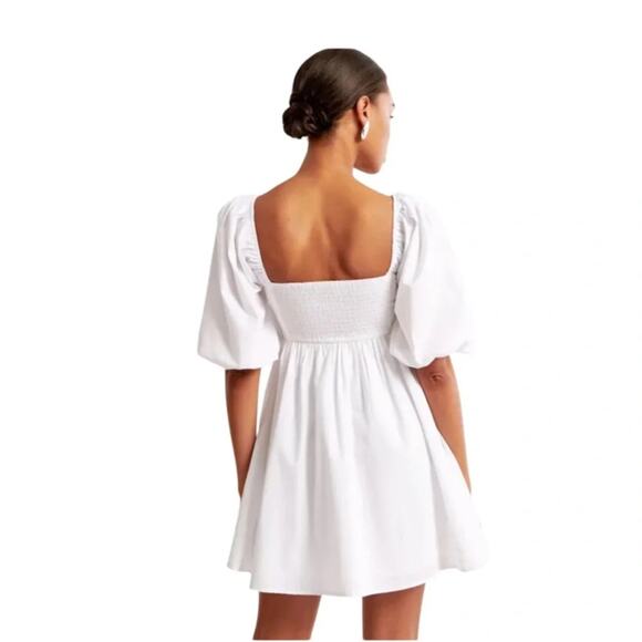 Abercrombie & Fitch Emerson Ruched Puff Sleeve Mini Dress White XSP - Picture 9 of 10